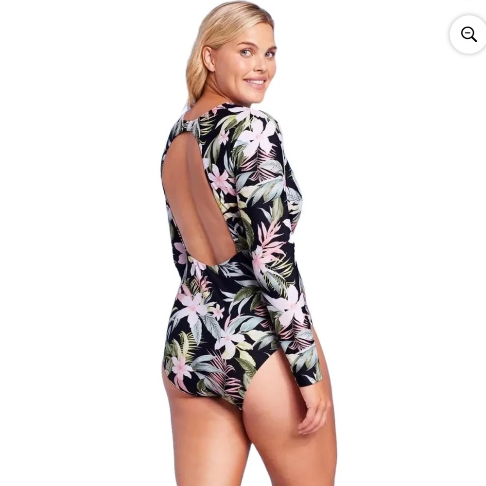 NWOT KONA SOL Long Sleeve One Piece Tropical Swimsuit with Back Cutout